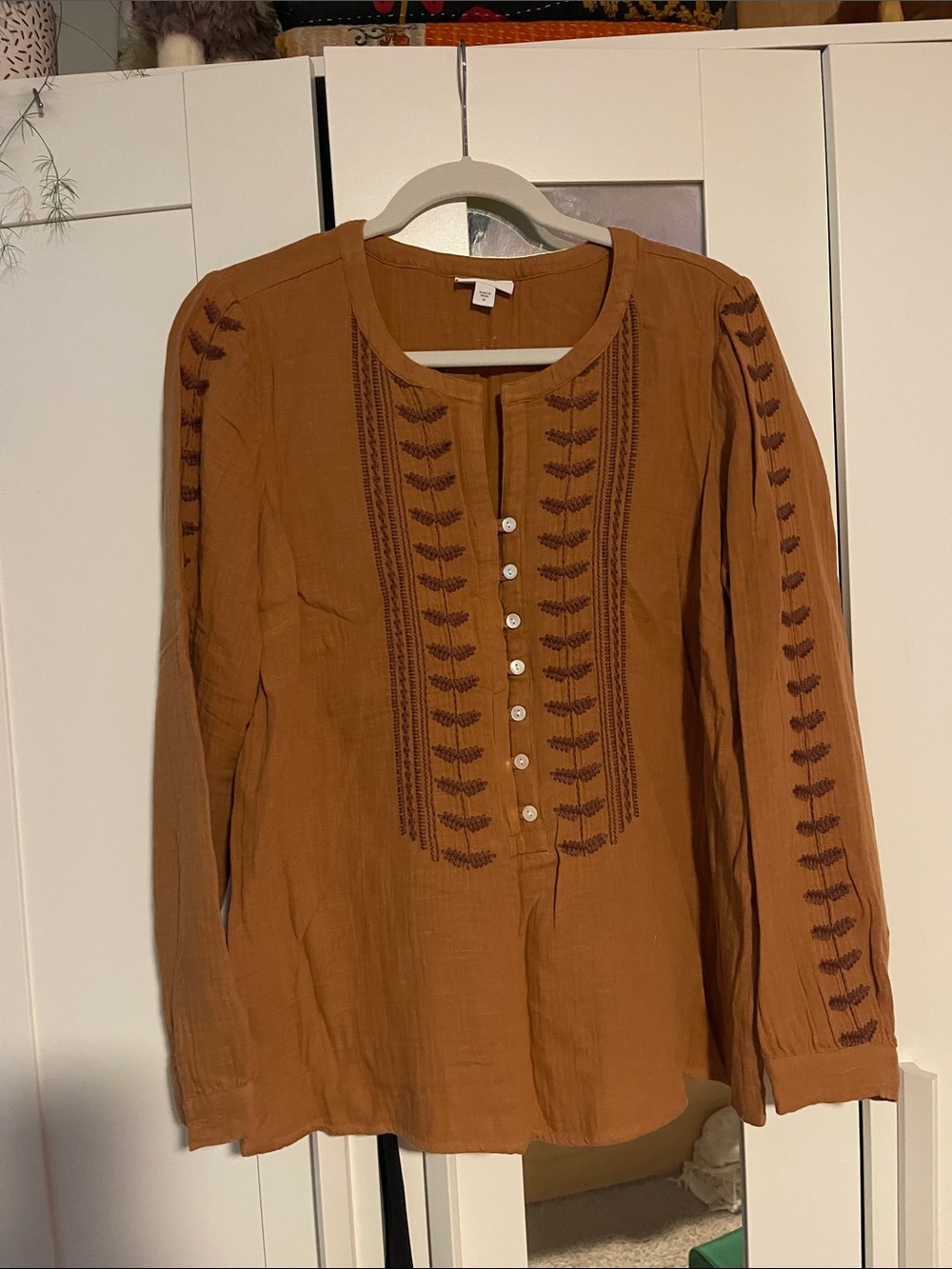 J. Jill Rust Embroidered Button-Front Tunic